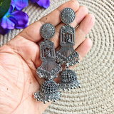 Anti Tarnish Silver Oxidized Jhumka Earrings