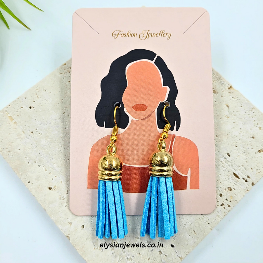 Sky Blue Suede Tassel Earring