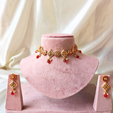 Red Beads With Red Square And Red Round Meenakari Kundan Necklace