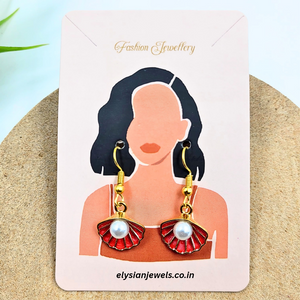 Pearl And Red Oyster Charms Earring