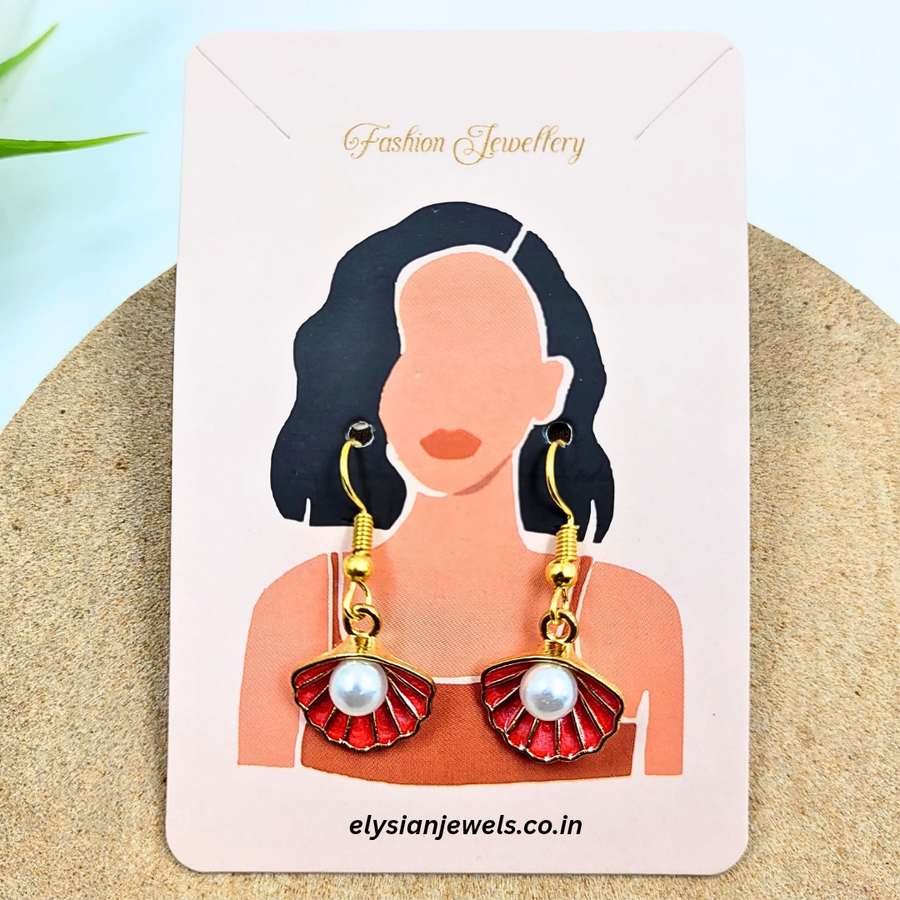 Pearl And Red Oyster Charms Earring