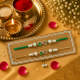 Green Thread, Pearl With Infinity Butterfly Charm Bhaiya Bhabhi Rakhi