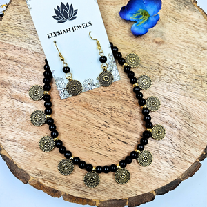 Black Beads With Antique Charms Necklace