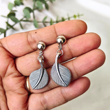 Silver Colour Beads With Leaf Shape Charms Oxidized Necklace
