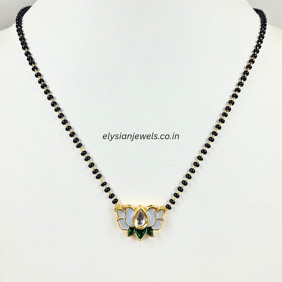 Gray Colour Lotus Meenakari Kundan Mangalsutra