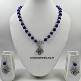 Beads & Silver Beads With Rose Charm Oxidized Necklace