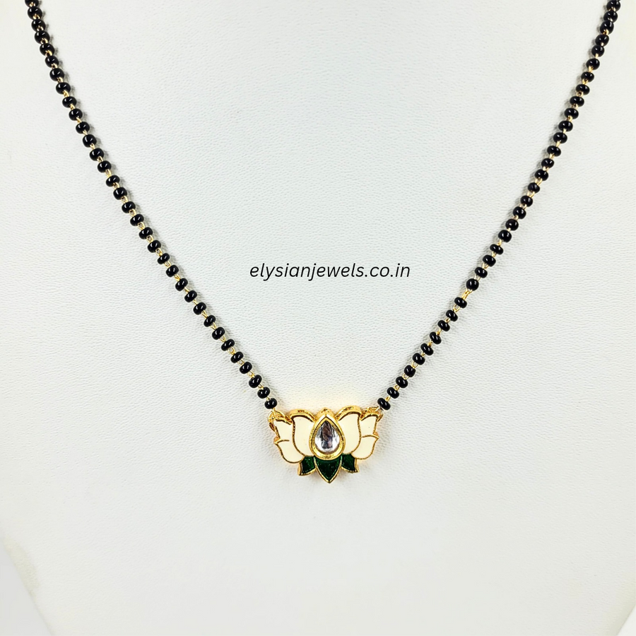 White Colour Lotus Meenakari Kundan Mangalsutra
