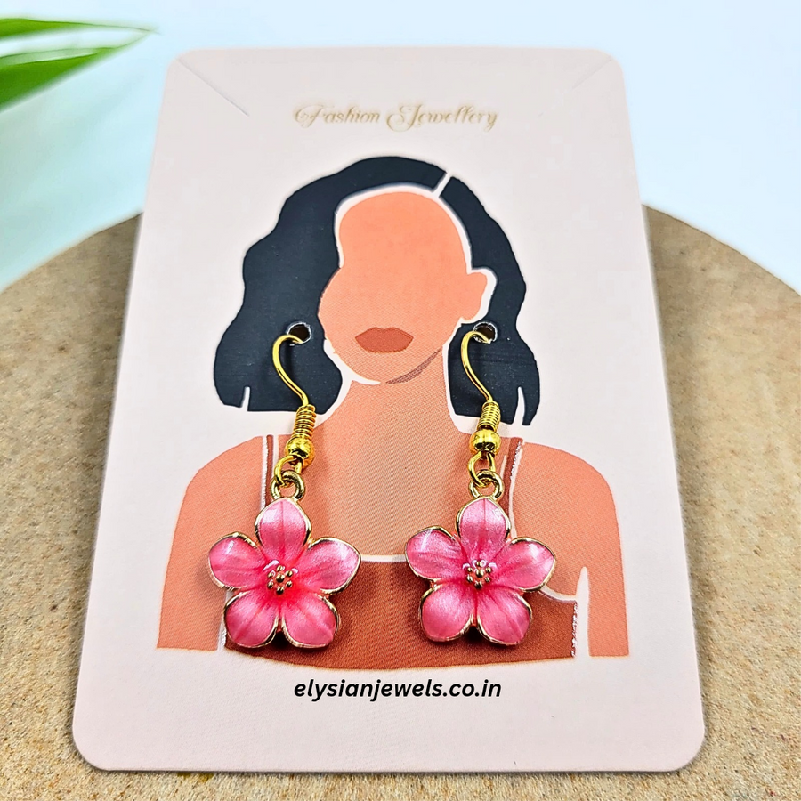 Pink Flower With Five Petals Charm Kids Earring