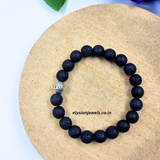 1 Silver Metal Bead With Black Lava Beads Bracelet