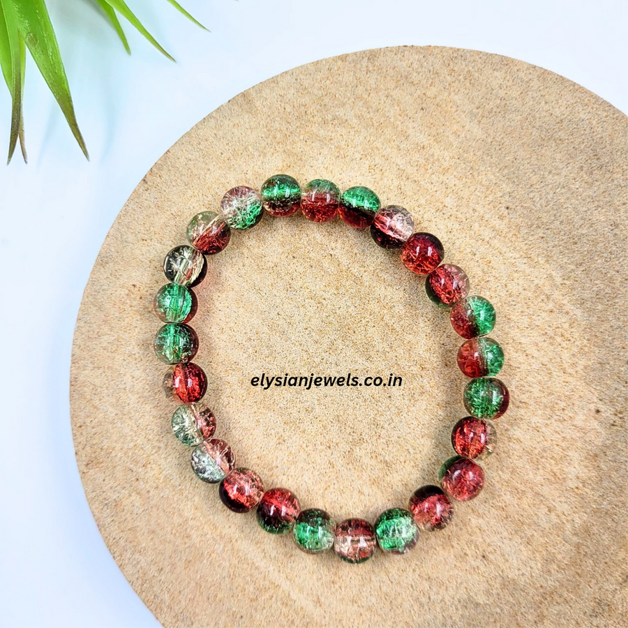 Green, Maroon Crackle Beads Bracelet