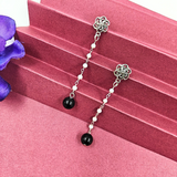 Oxidized Studs With Beads Long Earrings