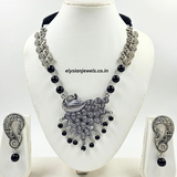 Black Beads With Peacock Oxidized Pendant Necklace