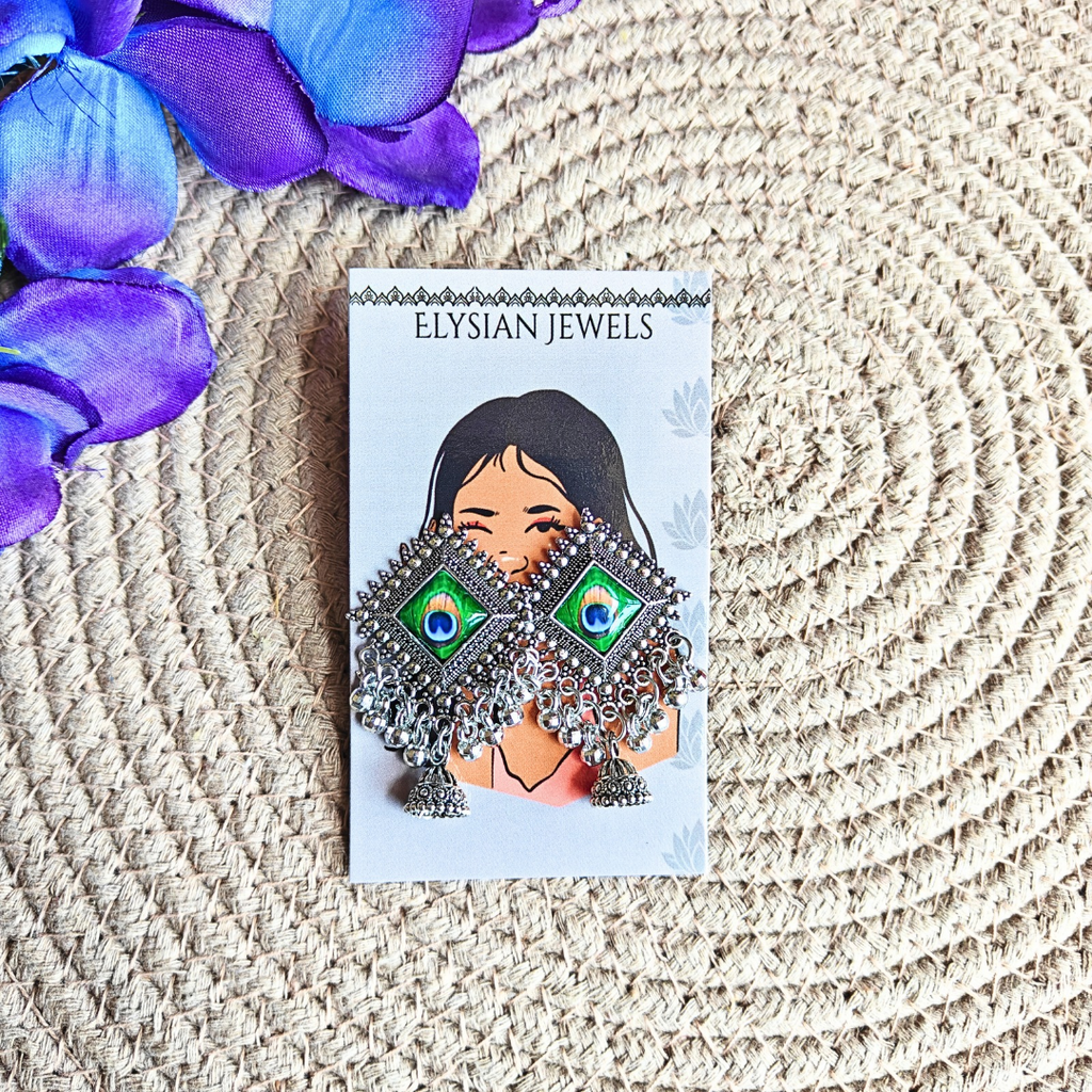 Morpankh Design Stud With Silver Small Oxidized Jhumka Earrings