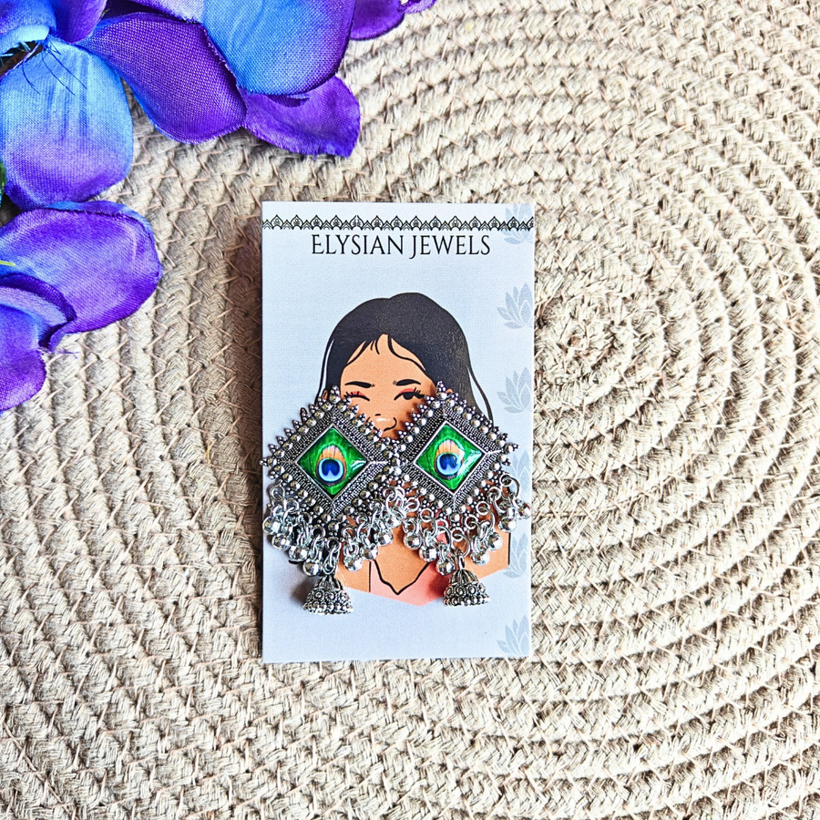 Morpankh Design Stud With Silver Small Oxidized Jhumka Earrings