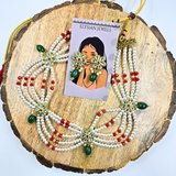 Pearls And Red Crystal With Green Flower Kundan Necklace