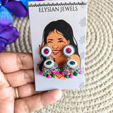 Pink And Green Kundan Oxidized Jhumka Earrings