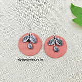 Leaf Shape Silver Charm With Fabric Earring