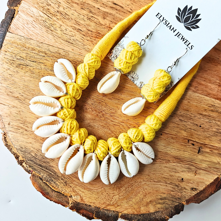 Cowrie With Cotton Beads Necklace