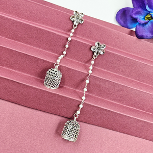 Stylish Long Beads Chain With Traditional Silver Oxidised Jhumka