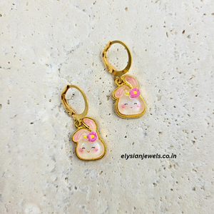 Pink Colour Bunny Rabbit Charm Kids Earring
