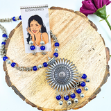 Blue Colour 10mm Beads With Oxidized Pendant Necklace