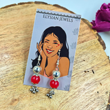 Red Colour 10mm Beads With Oxidized Pendant Necklace