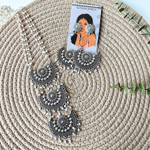 3 layer Ganthan Mala With 3 Oxidized Pendant Necklace