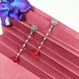 Oxidized Studs With Beads Long Earrings