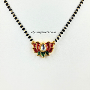 Red Colour Lotus Meenakari Kundan Mangalsutra