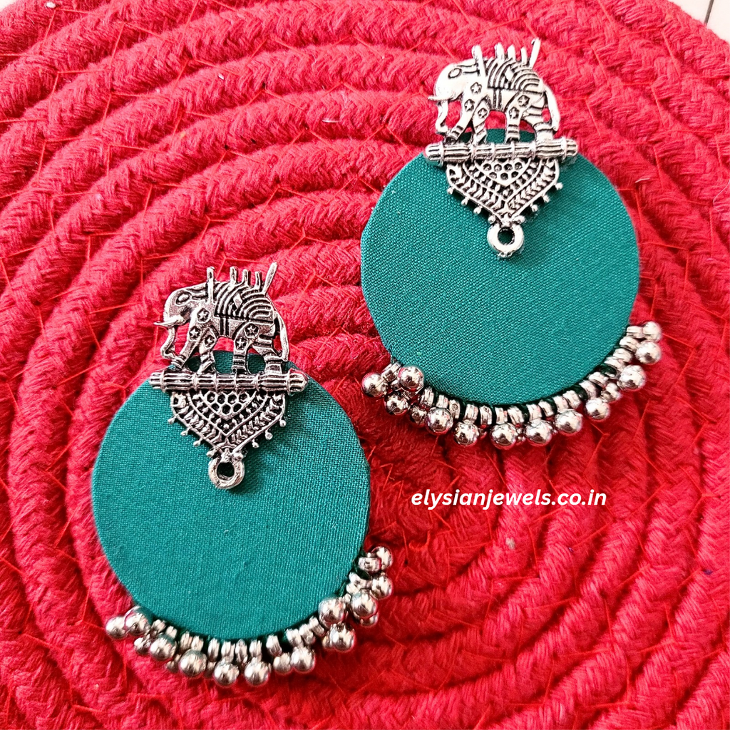 Elephant Design Studs And CCB Beads With Round Febric Earring