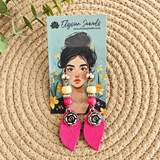 Flower Charm, Wooden Beads With Pink Fabric Earring