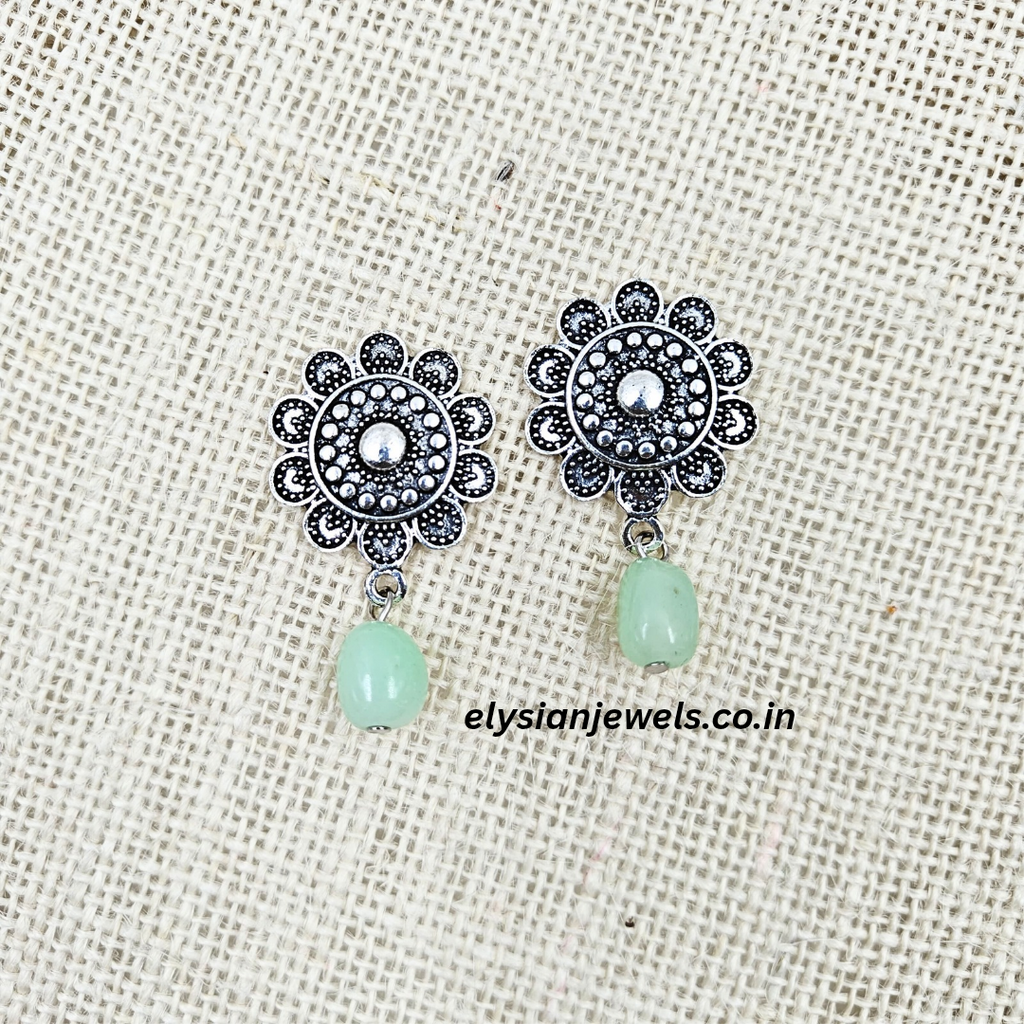 Round Flower Type Silver Studs Oxidized Earring