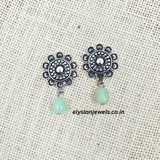 Round Flower Type Silver Studs Oxidized Earring