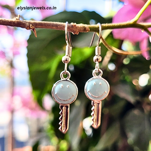 Sky Blue Smiley Key Charm Kids Earring