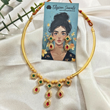 Green Square Kundan And Red Drop Shape Kundan With Pipe Tubes Kundan Necklace