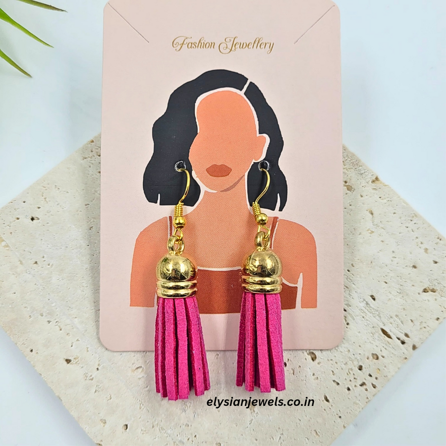 Pink Suede Tassel Earring