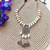 Cowrie, Silver Beads With Oxidized Pendant Necklace