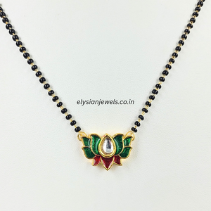 Green Colour Lotus Meenakari Kundan Mangalsutra