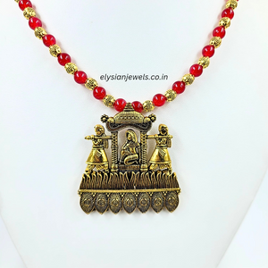 Red Beads With Doli Antique Pendant Necklace