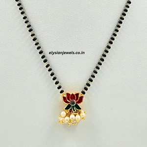 Small Red Lotus Meenakari Kundan Mangalsutra