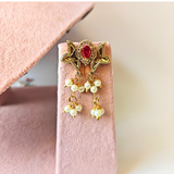Maroon A D Kundan And Golden Moti Marathi Necklace
