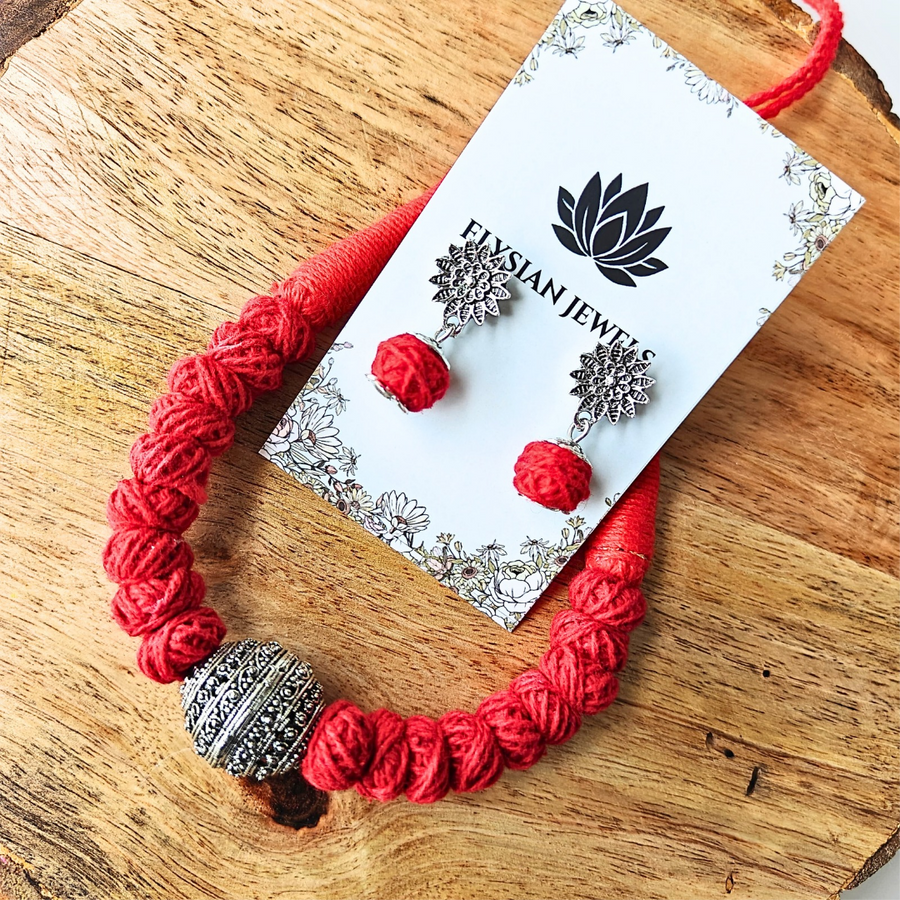 Blue Cotton Beads With Oxidized Beads Necklace
