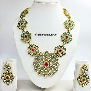 Rani Pink Stone With Green Kundan Necklace