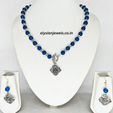 Beads & Silver Beads With Rose Charm Oxidized Necklace