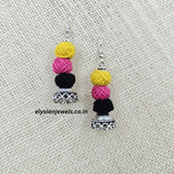 Black, Pink And Yellow Cotton Beads With German Silver Oxidized Necklace