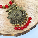 Red Beads With Antique Pendant Necklace
