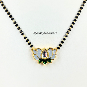 Gray Colour Lotus Meenakari Kundan Mangalsutra
