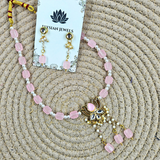 Baby Pink Damru Beads With Baby Pink Lotus Kundan Necklace