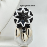 Cowrie, Black And White Mirror Embroidery With White Binuni Dori Necklace