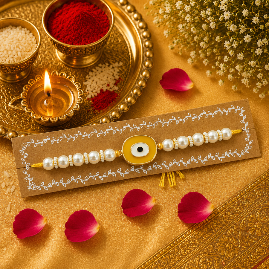 Pearl With Evileye Pendant Charm Rakhi